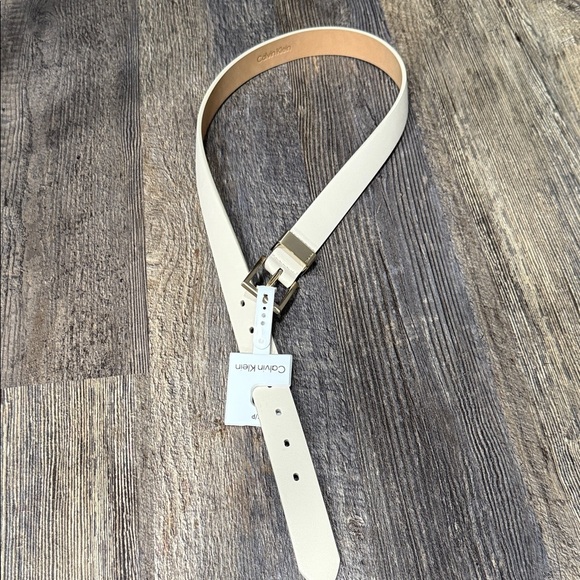 Calvin Klein Accessories - Calvin Klein Beige Leather Belt with Gold Buckle